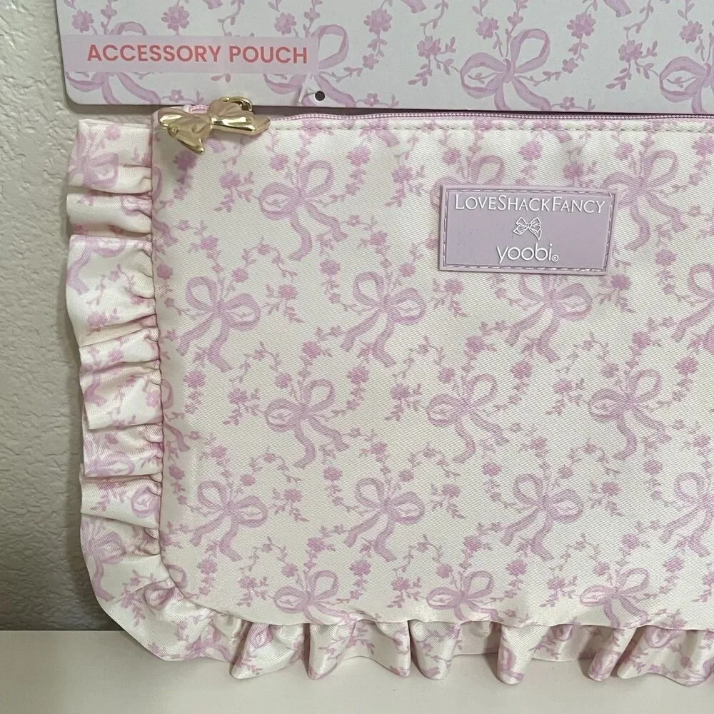 LoveShackFancy x Target Yoobi Coquette Bow Flat Zip Pencil Case with Ruffles NEW